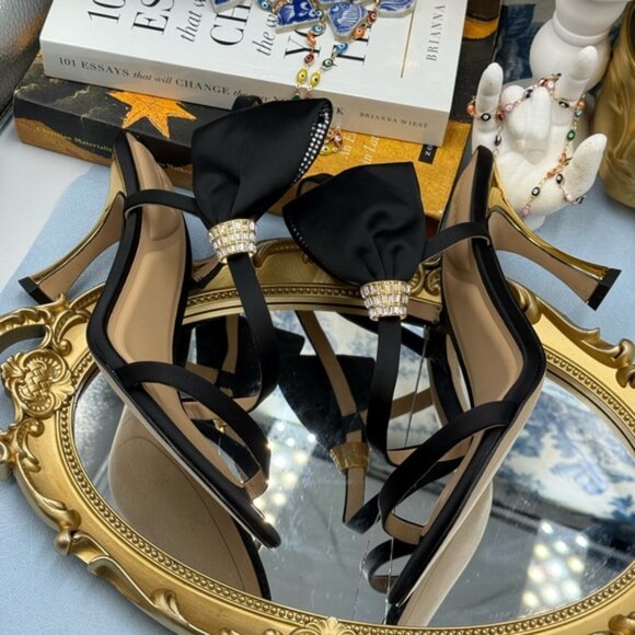 🆕 TED BAKER 🧿 NWOB Belle Black Satin Half Bow Sandal, Sz 38.5 US 8 - Picture 15 of 16